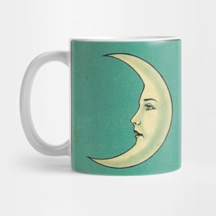 Vintage Crescent Moon with Face on Green Mug